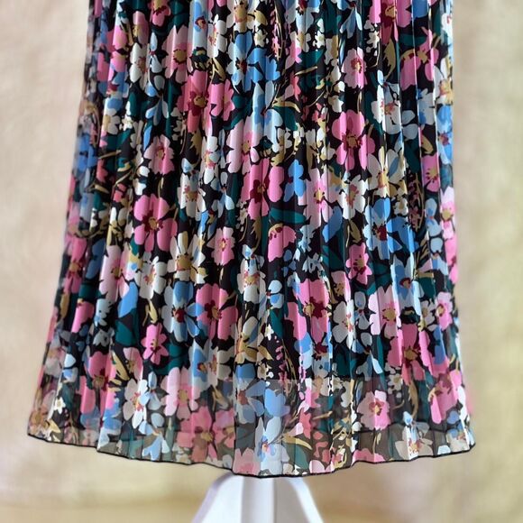 NWT Sam Edelman Multicolor Floral Maxi Dress Pleated Chiffon Lined Boho Size 12 - Picture 5 of 8